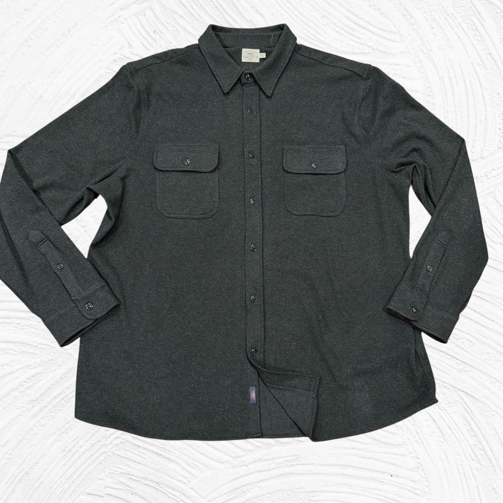 Faherty Legend Sweater Shirt Mens XXL Heathered Black Twill Stretch Flannel Gorp